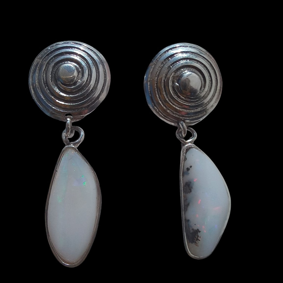 Drop earrings with genuine white opals
