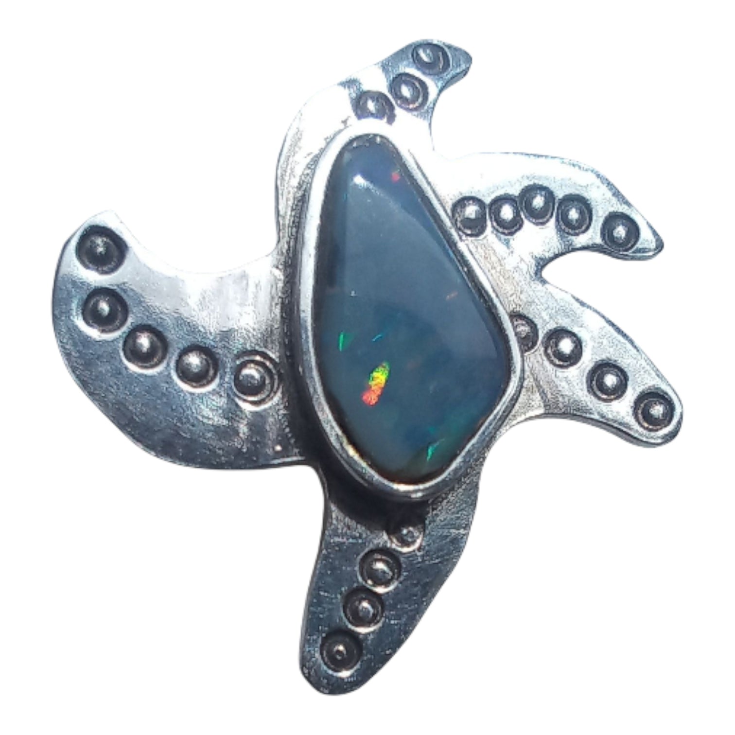 Genuine black seam opal sterling silver brooch