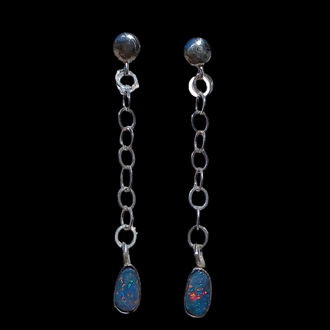 Earrings, sterling silver with natural black opals.