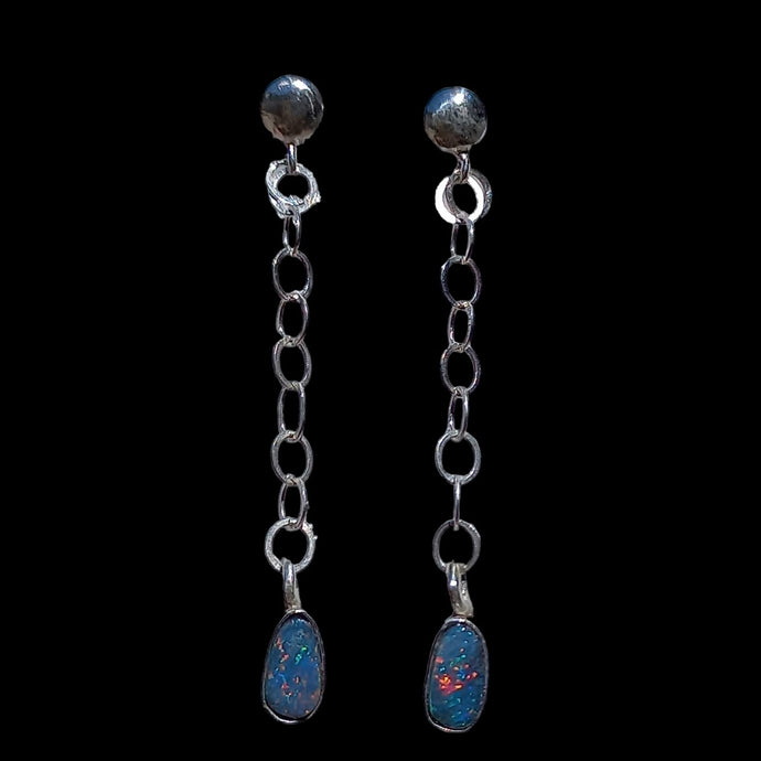 Earrings, sterling silver  with natural  black  opals.