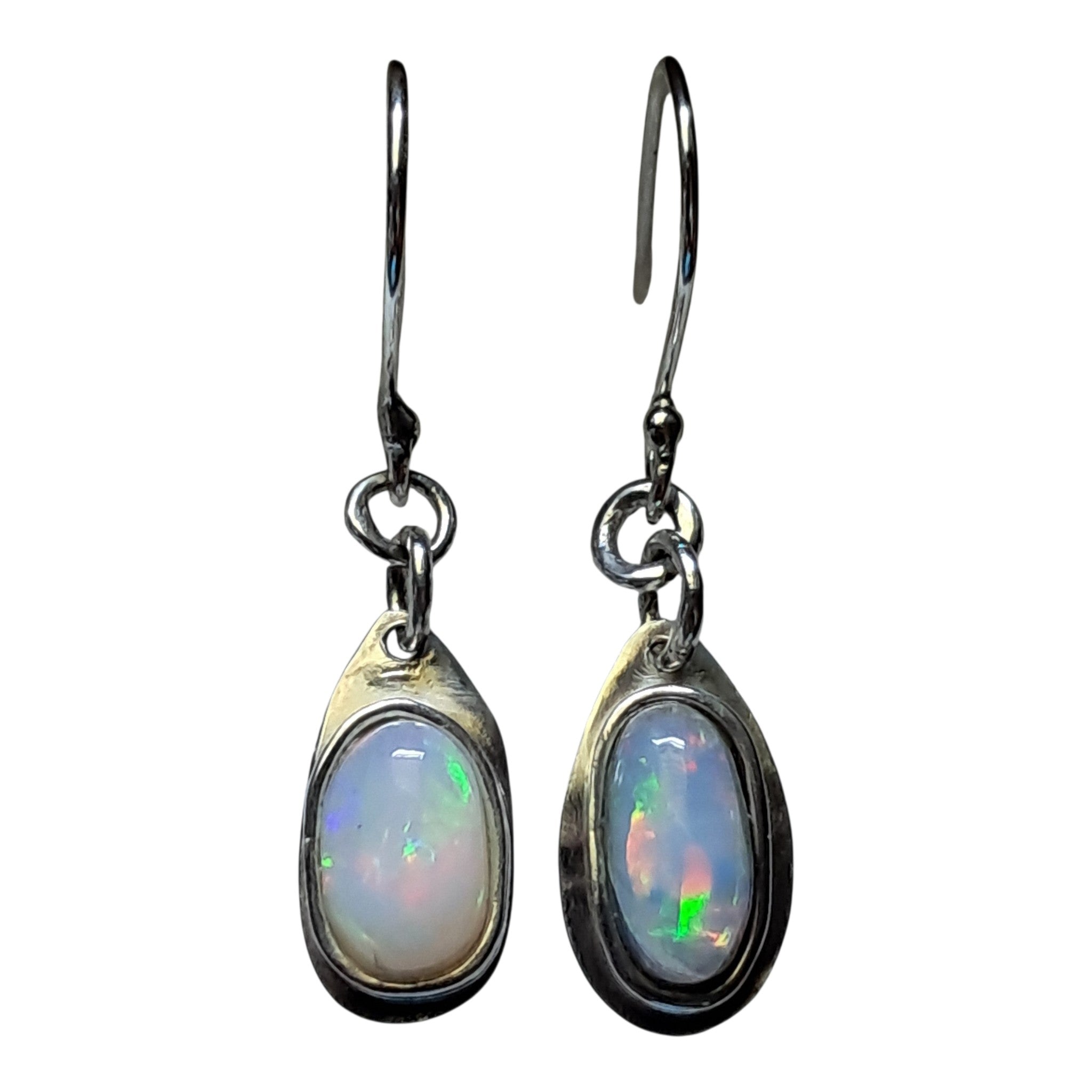 Earrings with opals in andesite matrix