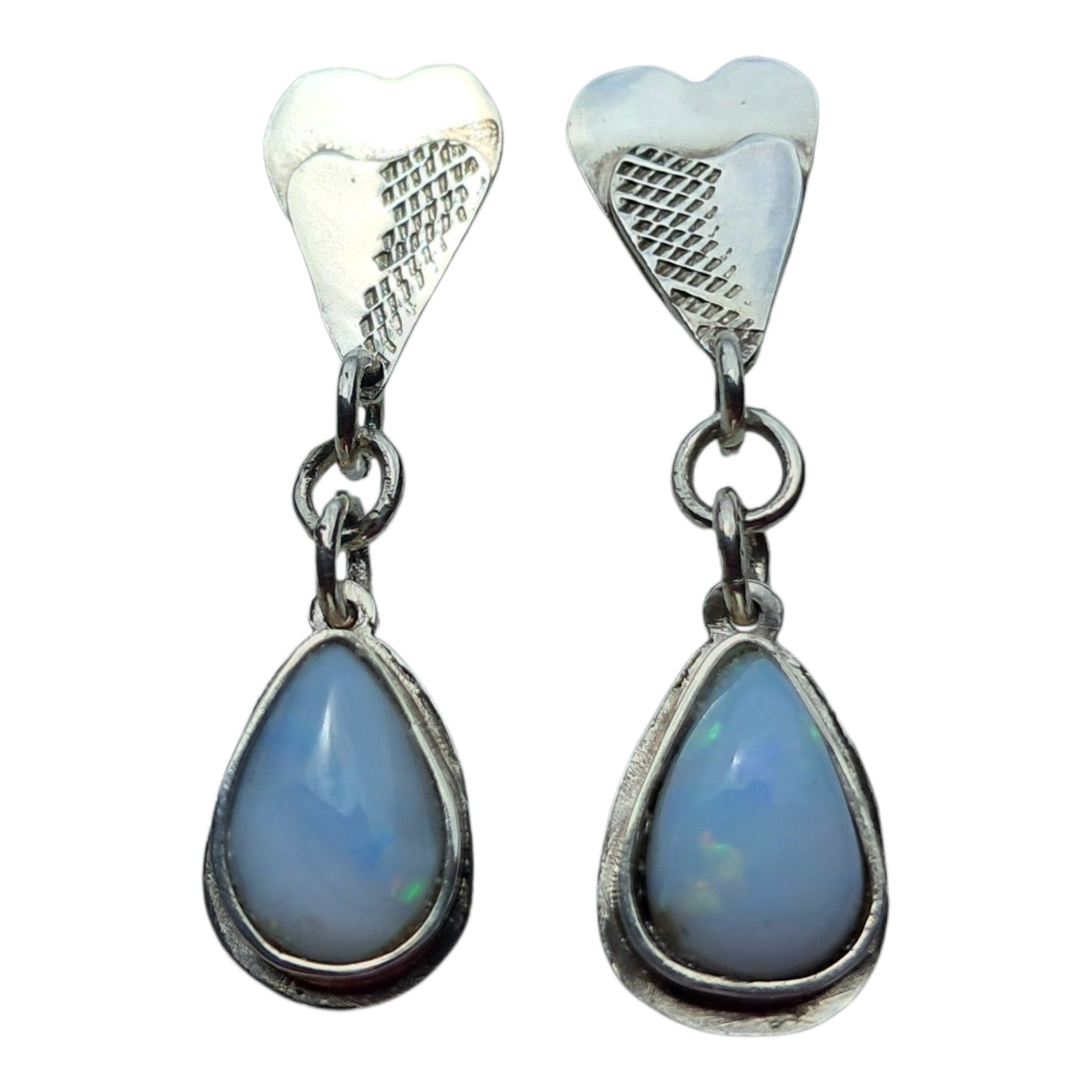 White opals heart earrings