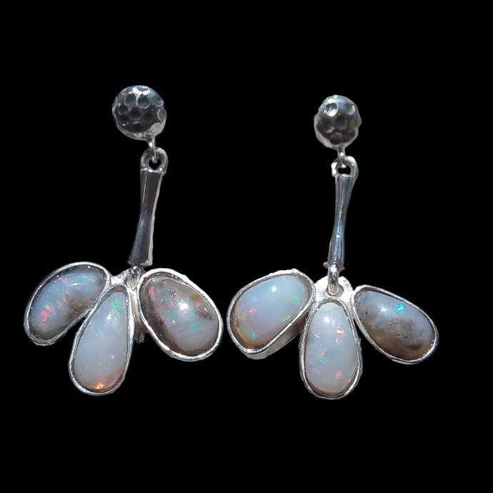 Earrings with genuine opals in andesite matrix