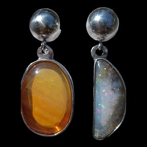 Sun and moon earrings with natural opals