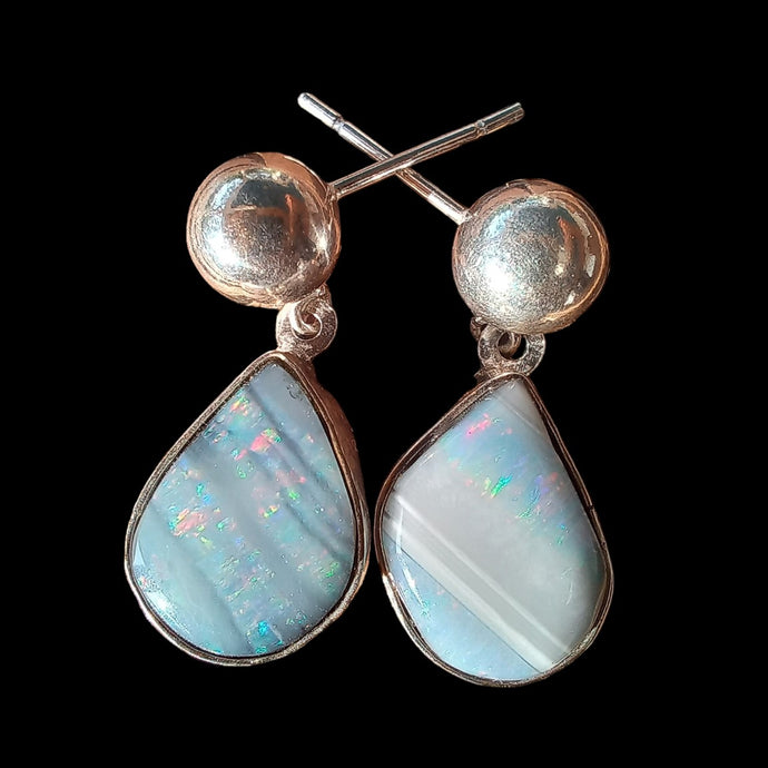 Black seam opal earrings