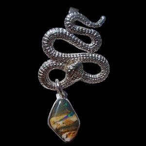 Snake pendant with natural black opal