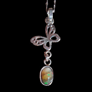 Butterfly pendant with natural black opal