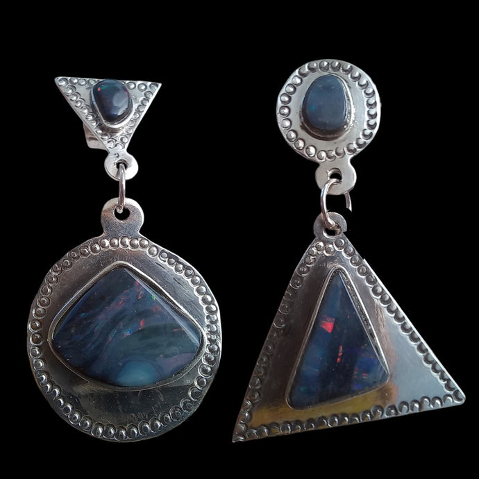 Earrings with black seam opals