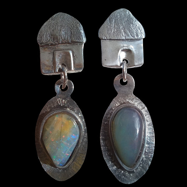 Earrings With Genuine Black Seam Opals