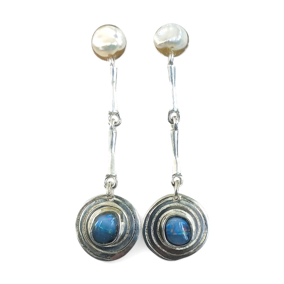 Drop earrings with genuine black seam opals from Honduras