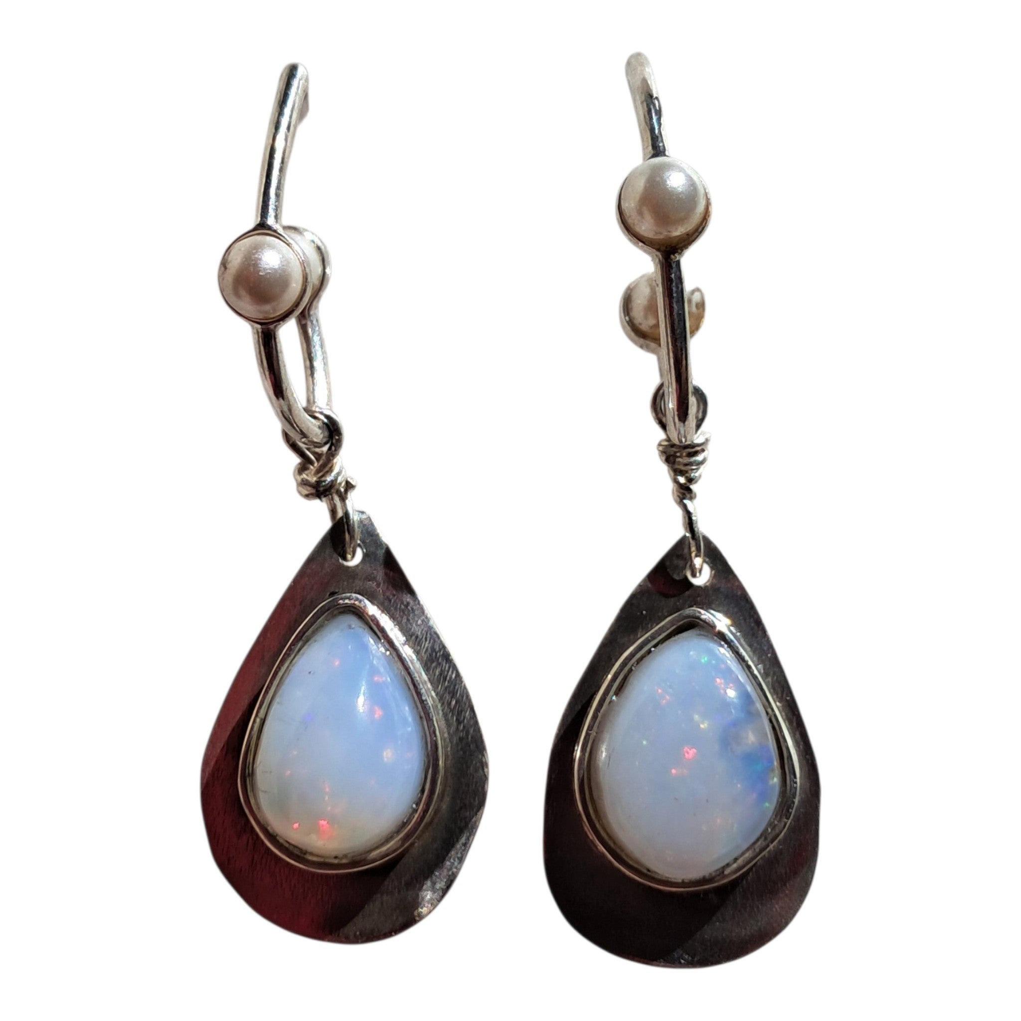 Silver earrings with genuine white opals