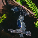 Bird watcher's joy pendant with natural black opal