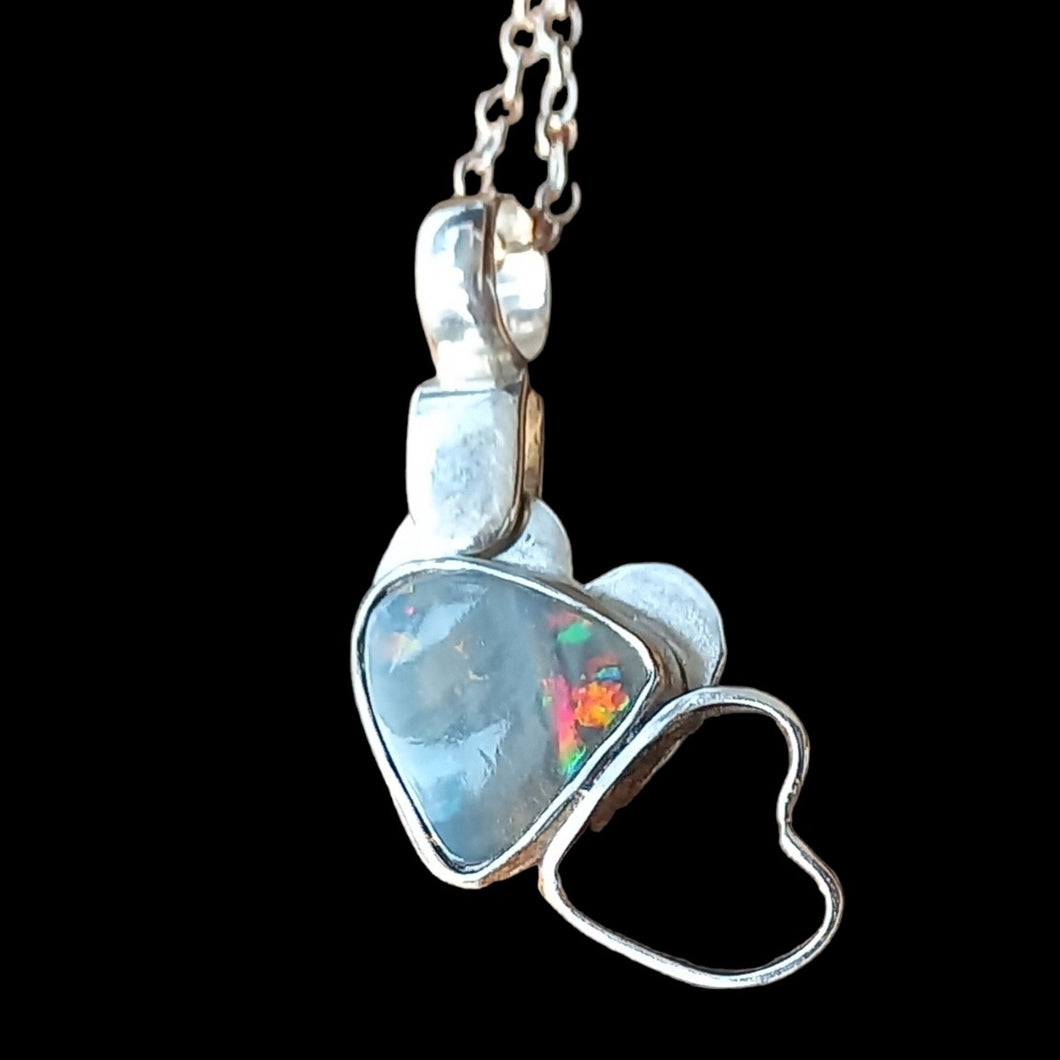 Heart pendant with natural black opal