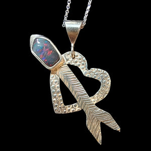 Heart and arrow with genuine black opal pendant