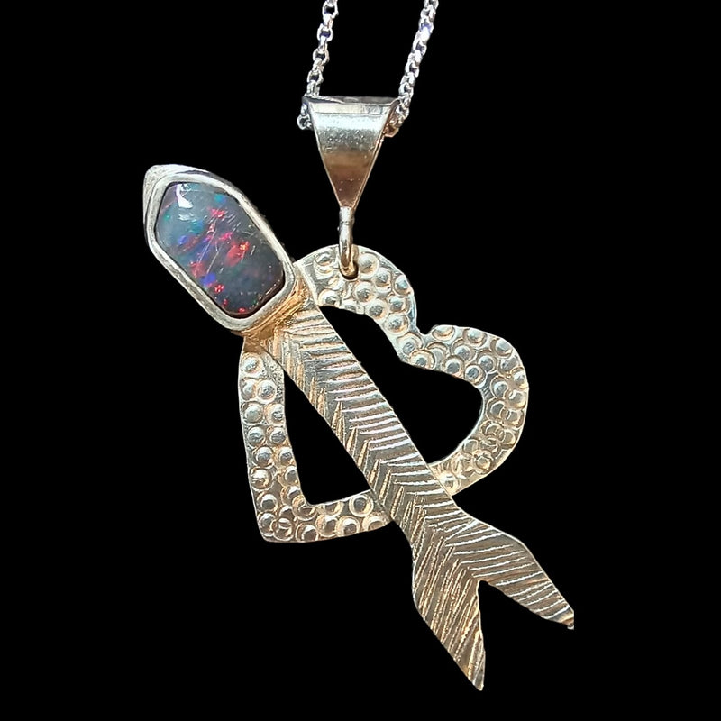 Heart and arrow with genuine black opal pendant