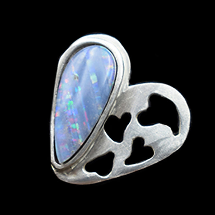 Heart pendant, sterling silver with natural, untreated black opal. Handmade.