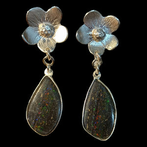Flower earrings with natural matrix opals
