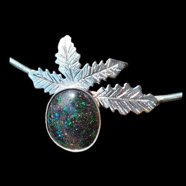 Leaf inspired sterling silver necklace with genuine matrix opal