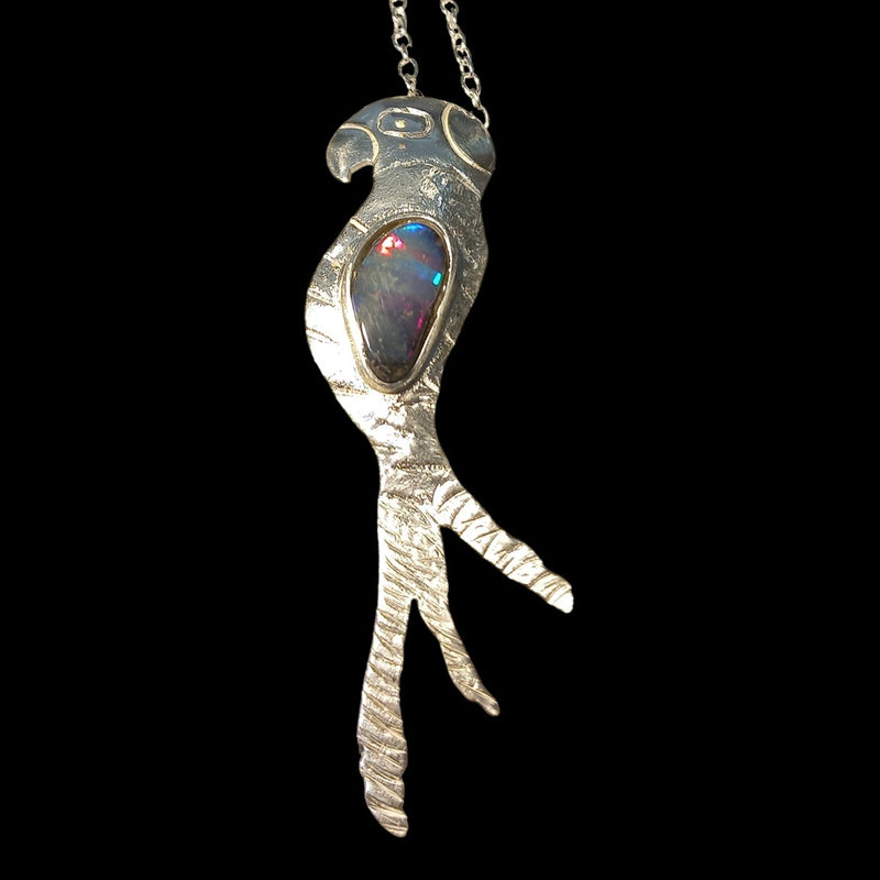 Parrot /Guacamaya Pendant with genuine black opal