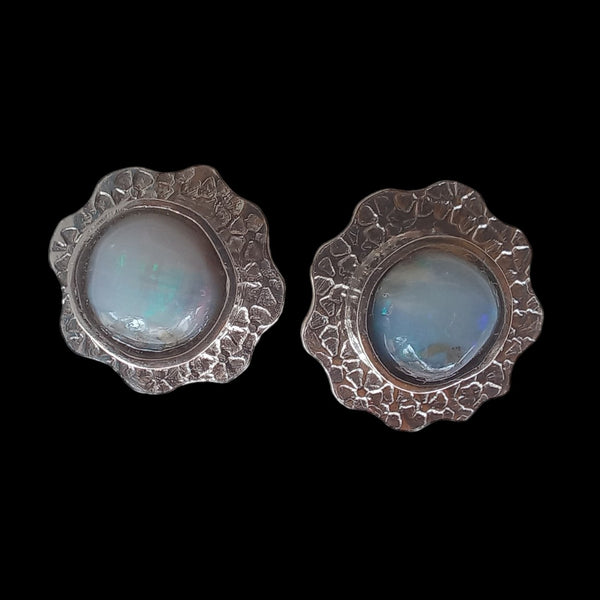 Stud earrings with genuine opals in andesite matrix