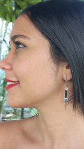 Earrings with natural  black opals and re-used black coral
