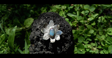 Tropical flower sterling silver pendant  with natural black opal. Handmade