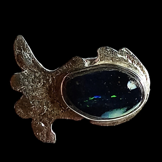 Tropical reef fish pendant with natural black opal