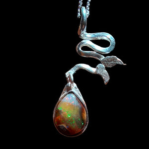 Tropical leaf pendant with black opal