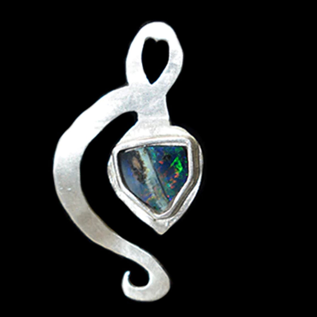 Pendant with natural  black opal, Drums on the beach