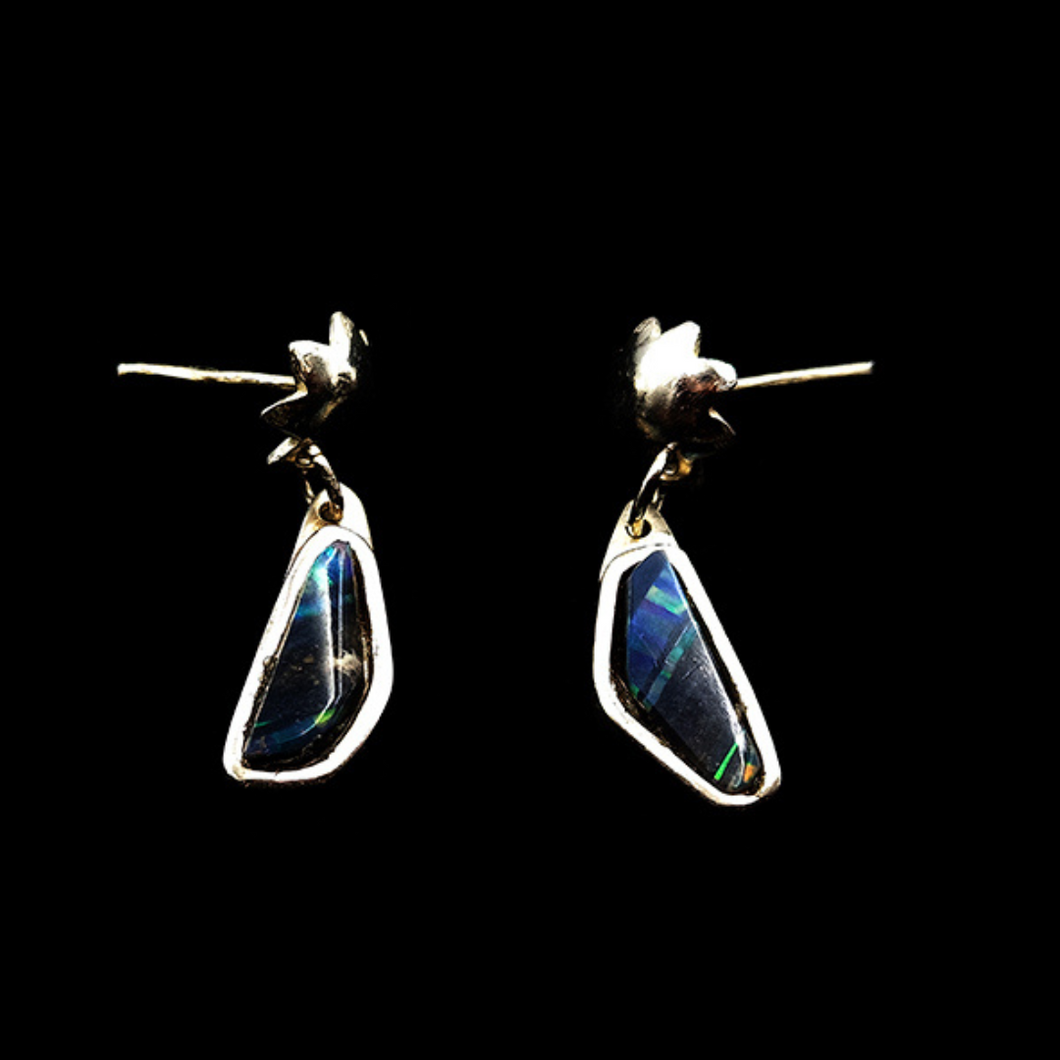 Earrings, sterling silver with natural  black opals. Handmade