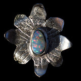 Tropical flower sterling silver pendant  with natural black opal. Handmade