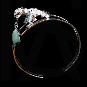 Hunter and prey silver cuff with natural black opal