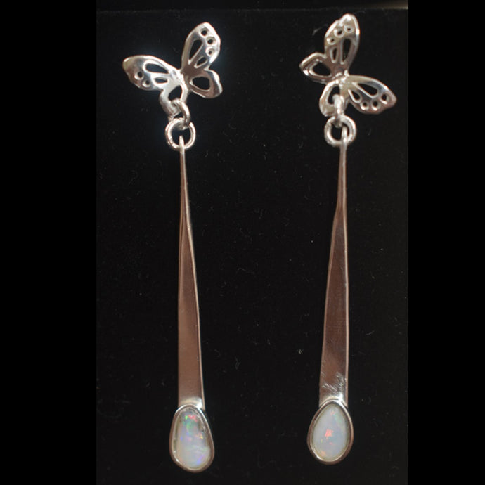 Butterfly earrings with natural white opals
