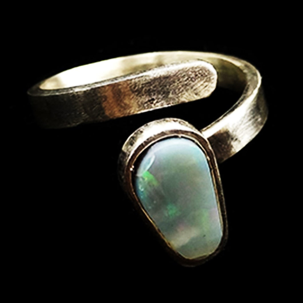 Ring with natural black opal. Handmade.