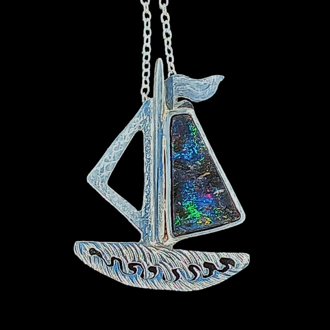 Sailboat in the caribbean pendant with black opal